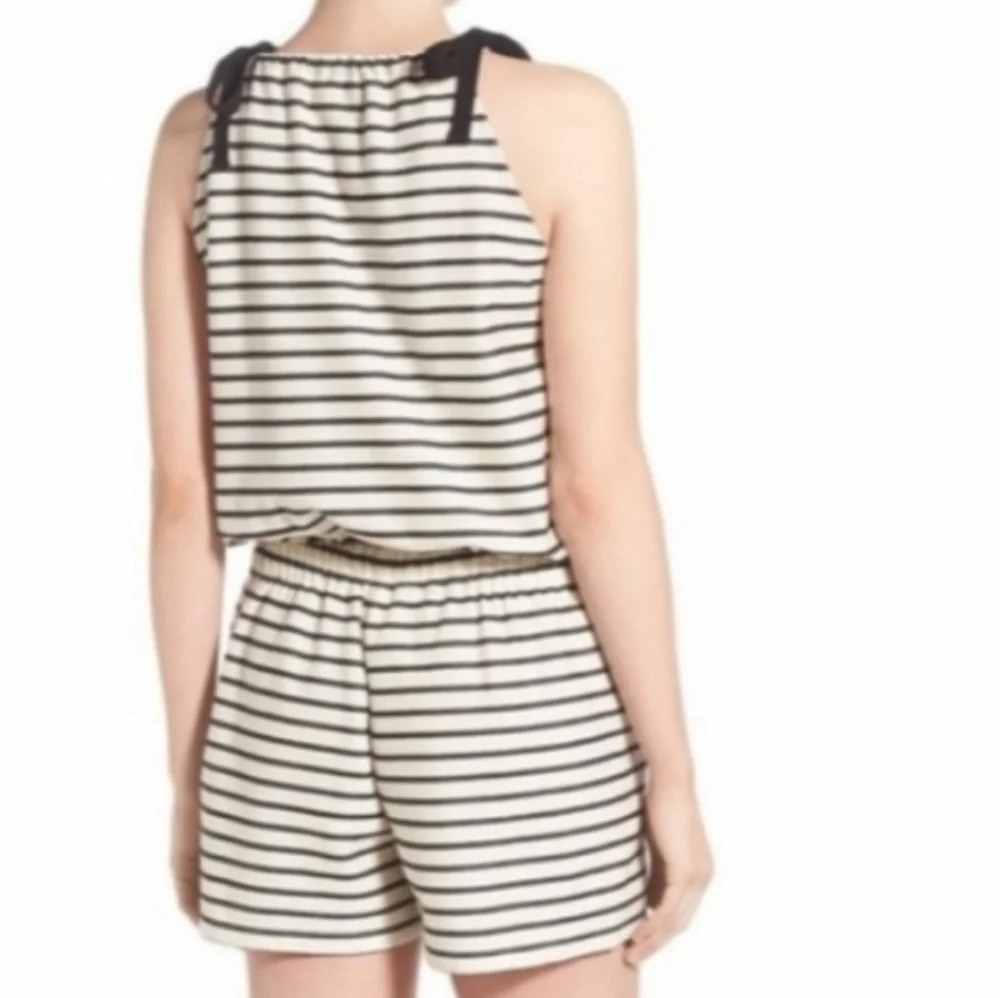 Madewell Black & White tie at shoulders Romper With Pockets. Sz XS - Picture 2 of 11